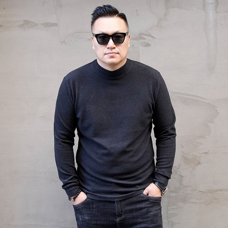 秋冬新款高弹舒绒打底衫大号韩版潮胖加肥加大码男款中领长袖T恤