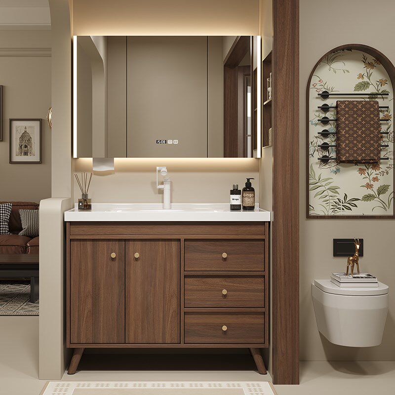 中古风蜂窝铝落地陶o瓷一体盆浴室柜组合卫生间洗手盆洗漱台洗脸