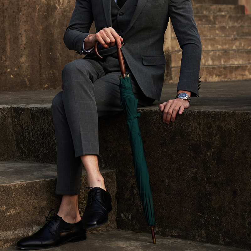 实木手工复古绅士长柄自动加固结实防风商务大号双人弯钩雨伞