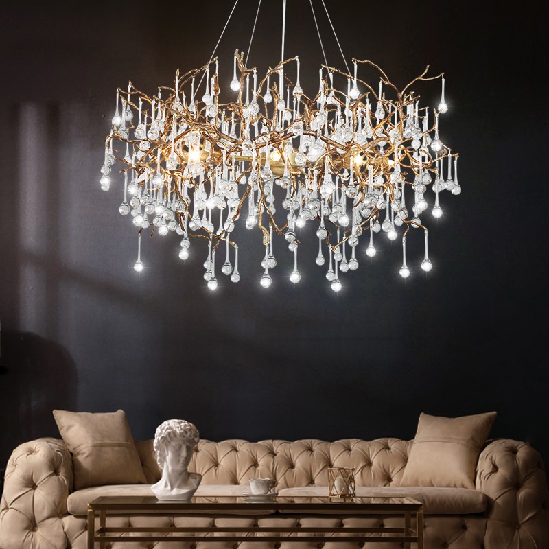 别墅水晶吊灯高级餐厅灯轻奢树枝枝形客厅美式法式造形餐桌水晶灯