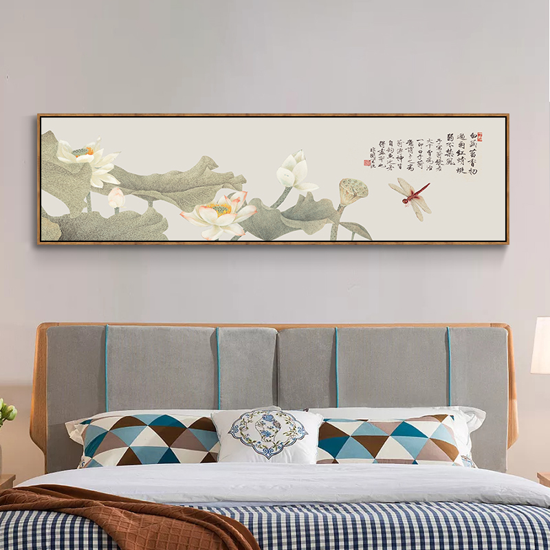 卧室装饰画床头挂画房间温馨客厅壁画沙发背景墙新中式荷花水墨画图片