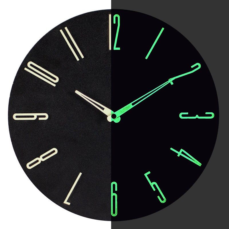 黑色夜光木制挂钟木板静音时钟中纤板发光个性创意荧光钟表,家居饰品,挂钟,淘宝优惠券,粉丝福利购,淘宝优惠卷