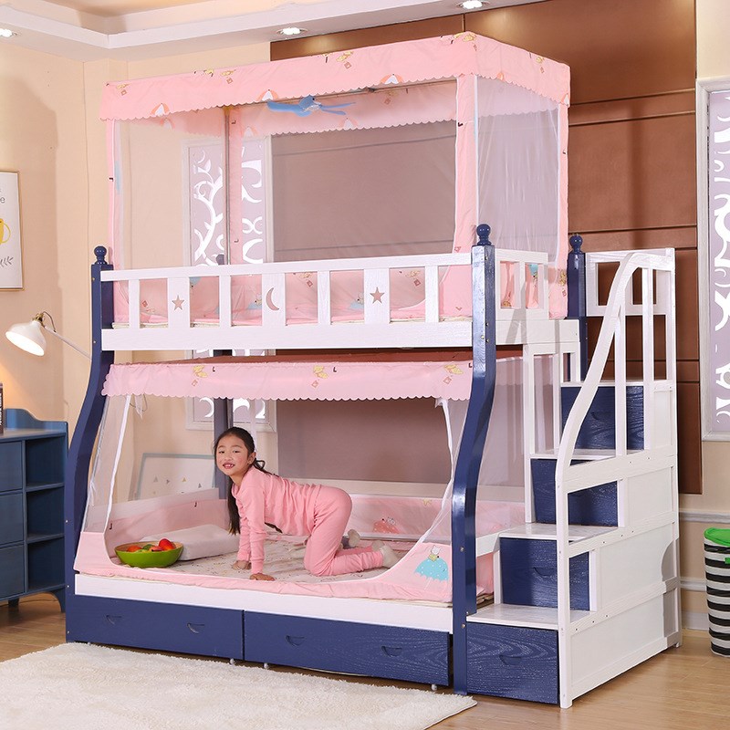 子母床蚊帐上下铺梯形防尘家用高伸缩遮光床帘床幔双层高低床书架