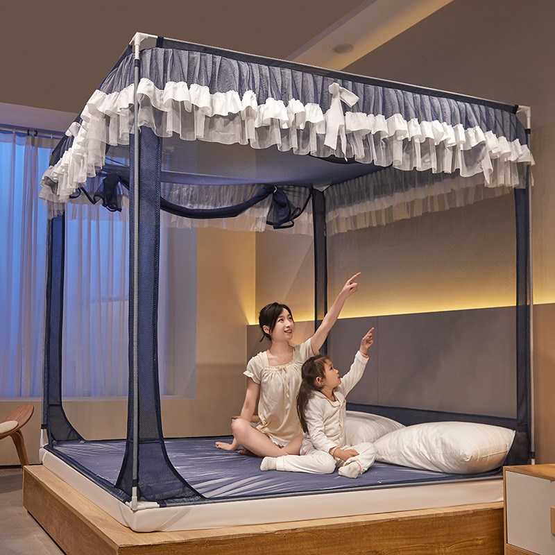 夏季防摔蚊帐蝴蝶结花边三开门坐床蚊帐防摔蚊帐工厂贸易