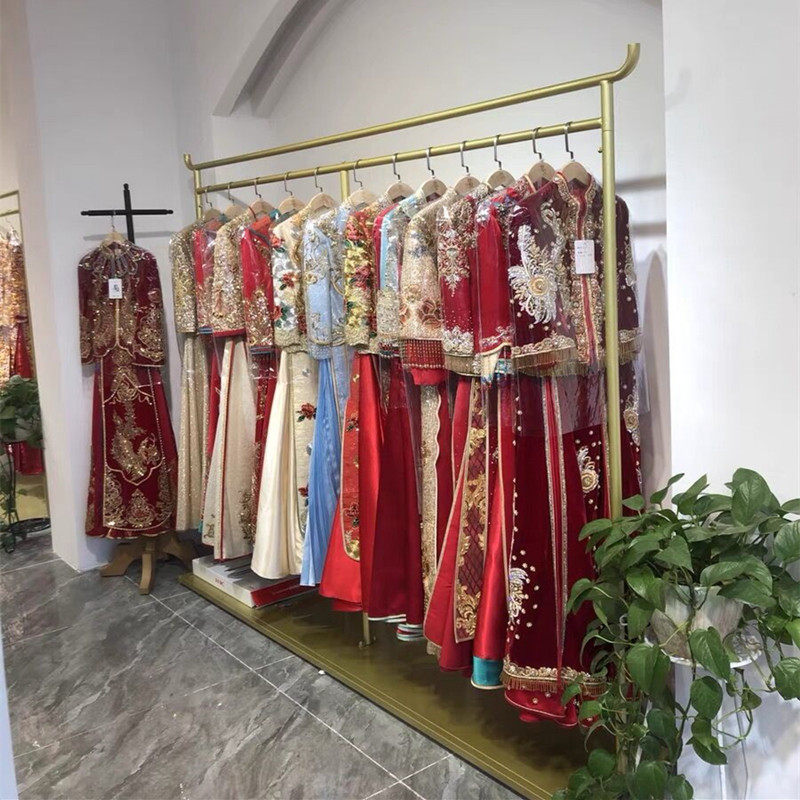 中式婚纱架子旗袍礼服展示架影楼工作室落地式拖尾挂衣架秀禾货架