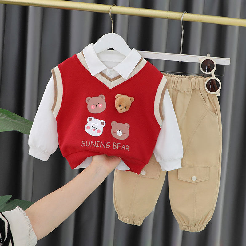 男童春装套装2023新款小孩春秋季帅气儿童衣服男宝宝时髦三件套潮