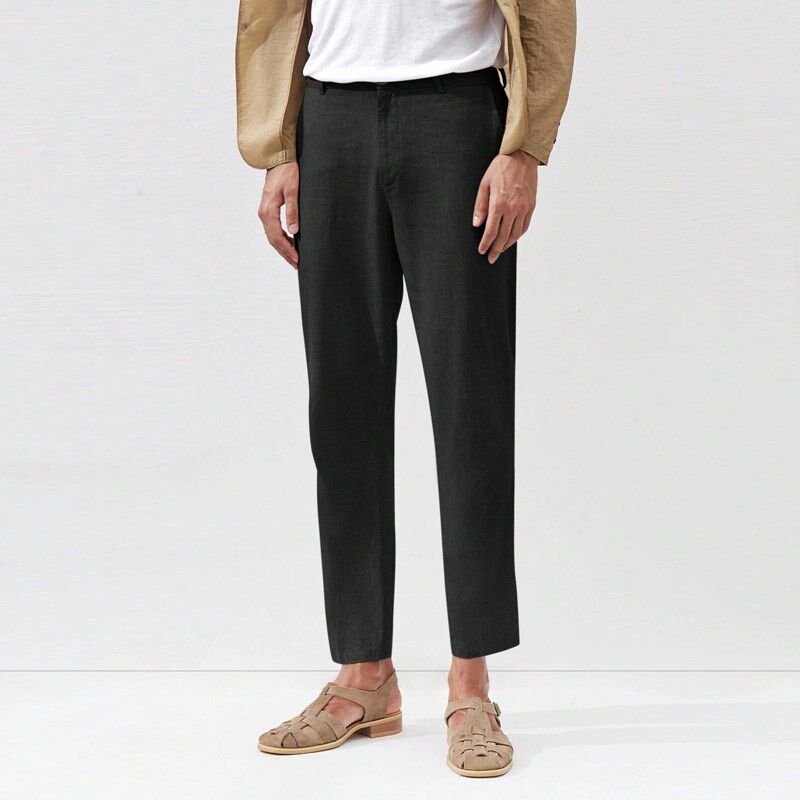 亚麻西裤男春夏款透气西装长裤直筒白色棉麻料九分裤男士休闲商务