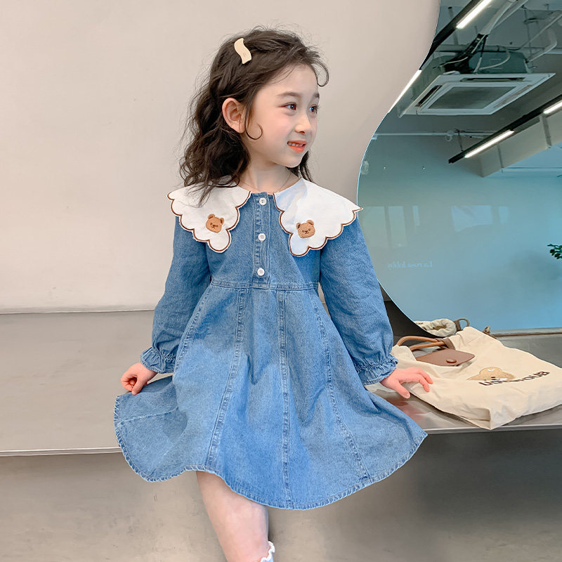 女童连衣裙春秋季2024新款女宝宝春款洋气牛仔儿童春装公主裙子萌