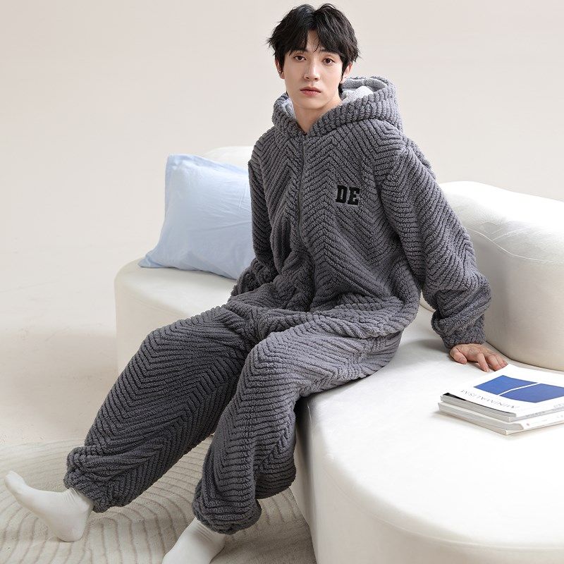 连体睡衣男士一体式秋冬季款法兰绒全身青少年成人加厚保暖家居服