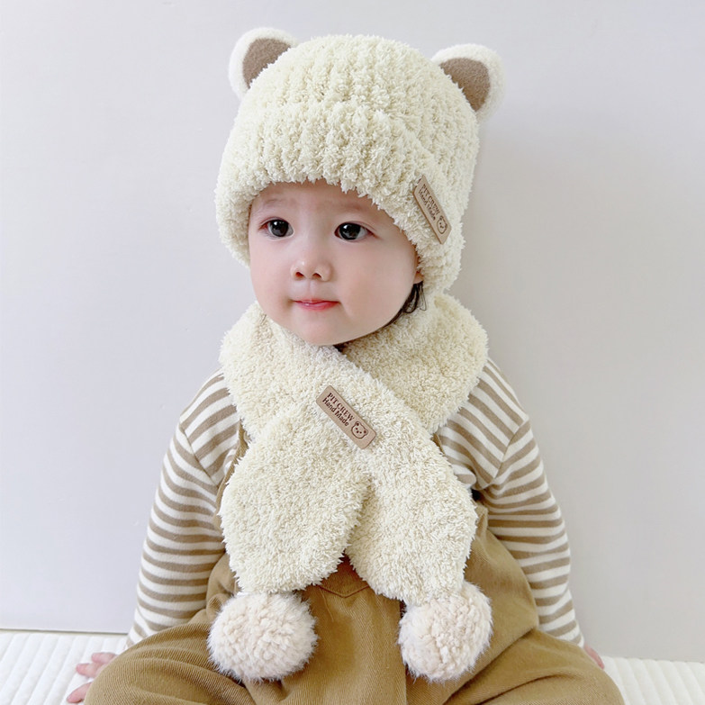 婴儿帽子冬季保暖毛线针织围巾一体围脖1男女宝宝2护耳2022新款潮