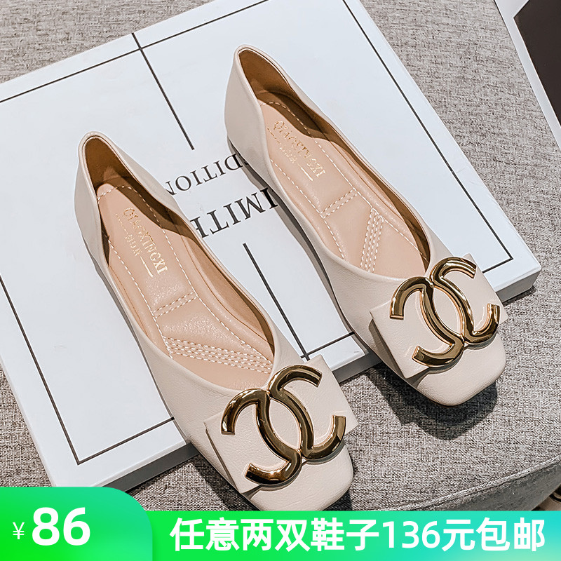 方头单鞋女平底百搭2021年新款晚晚风温柔鞋豆豆鞋大码女鞋41一43
