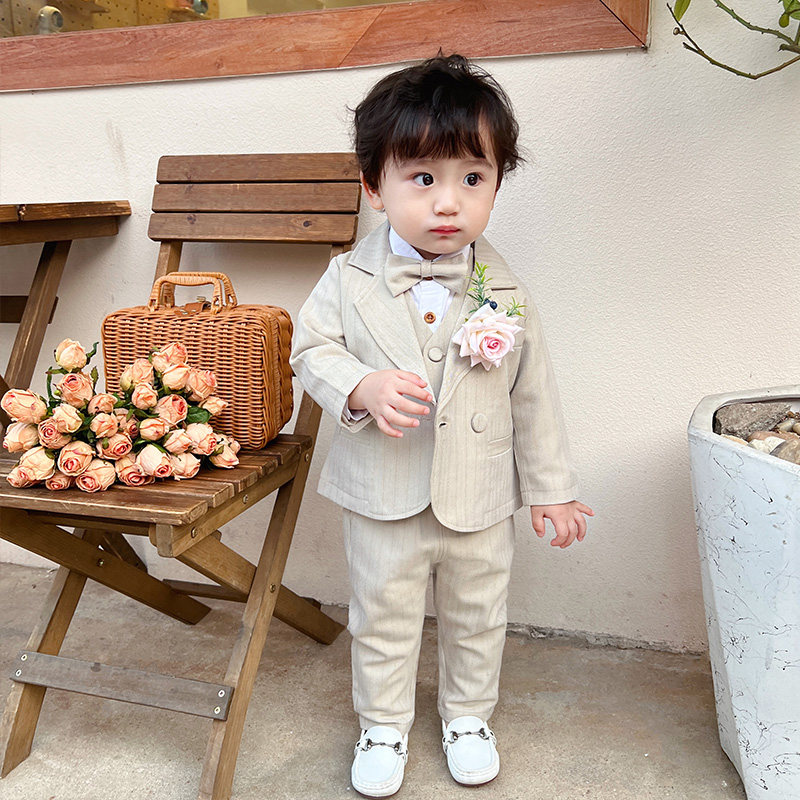 儿童西装套装男宝宝周岁生日礼服马甲三件套英伦绅士花童西服洋气