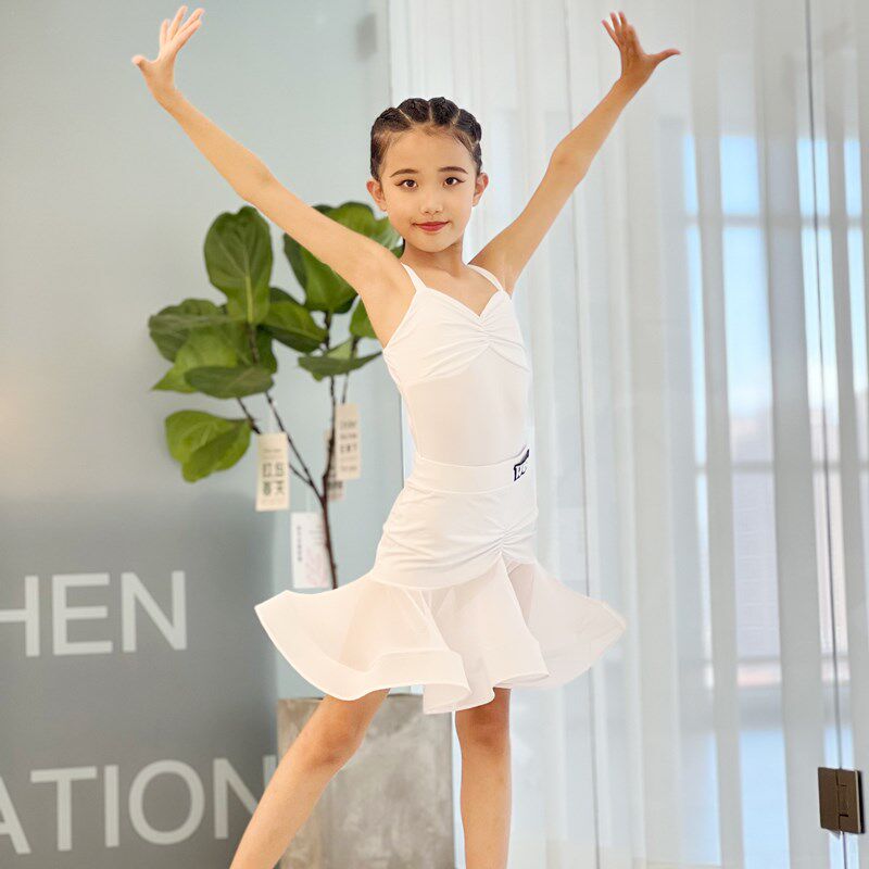 夏季女童新款拉丁舞练功服专业少儿训练表演分体演出吊带舞裙套装