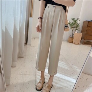 夏季新款梨形身材裤子女显大码胖妹妹mm显瘦宽松直筒九分休闲裤潮
