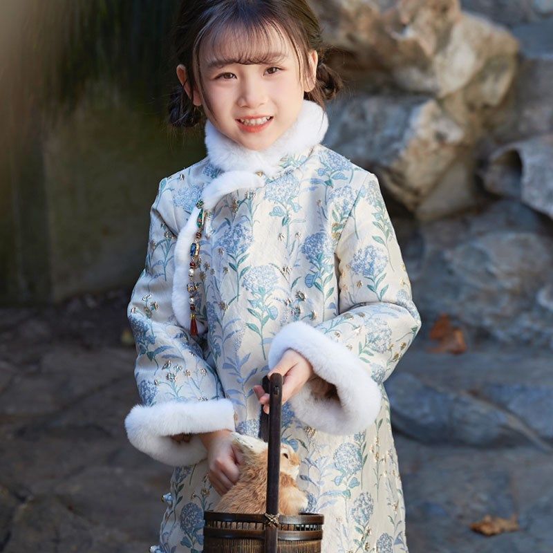 年服棉袄儿童旗袍中国风女童小女孩冬拜年服唐装女大童过年服冬季
