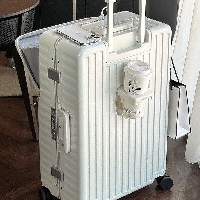 高配置前开口拉杆箱多功能铝框行李箱女24寸侧开旅行密码登机箱男