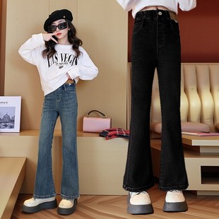 女童牛仔喇叭裤秋冬季韩版童装新款长裤洋气加绒大童女孩修身裤子