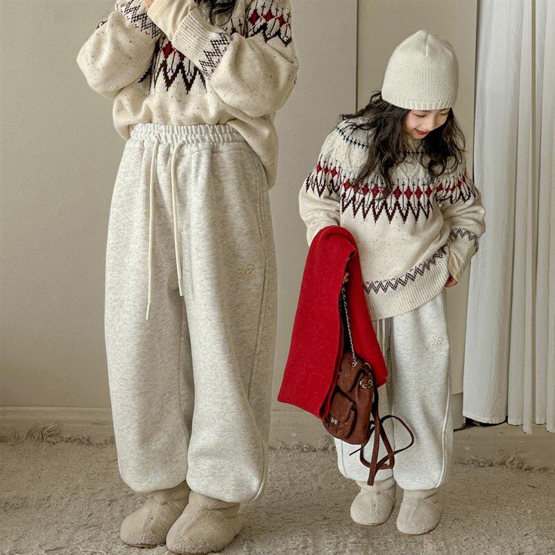 女童加绒裤子2025秋冬新款儿童加厚直筒裤男童冬季运动裤洋气卫裤