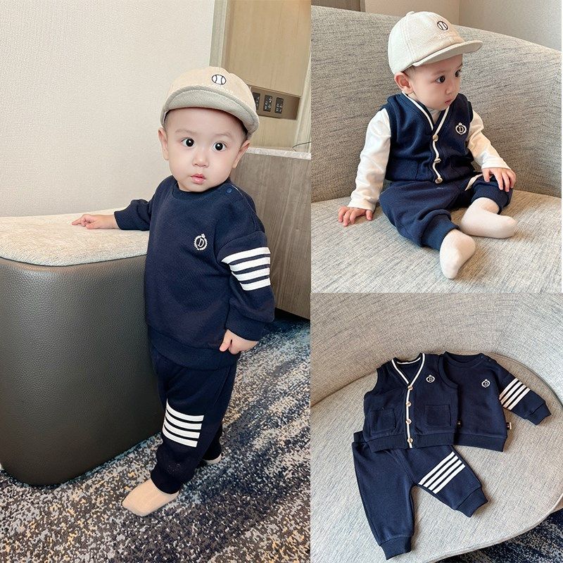 宝宝运动服三件套秋季新款男童幼儿园开学马甲卫衣裤子儿童套装潮