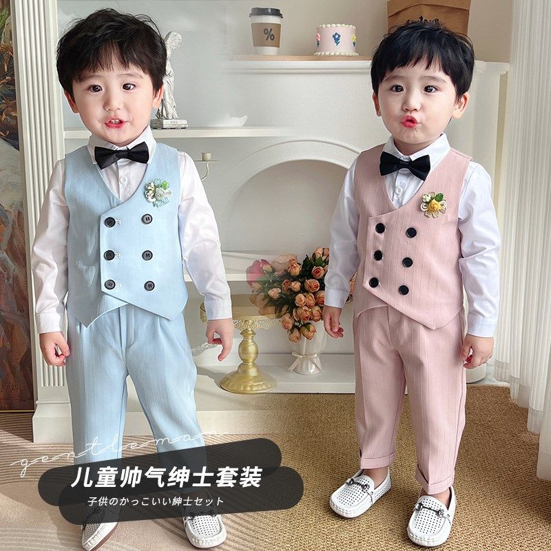 男童西装马甲三件套春秋套装宝宝周岁生日花童礼服英伦风洋气西装