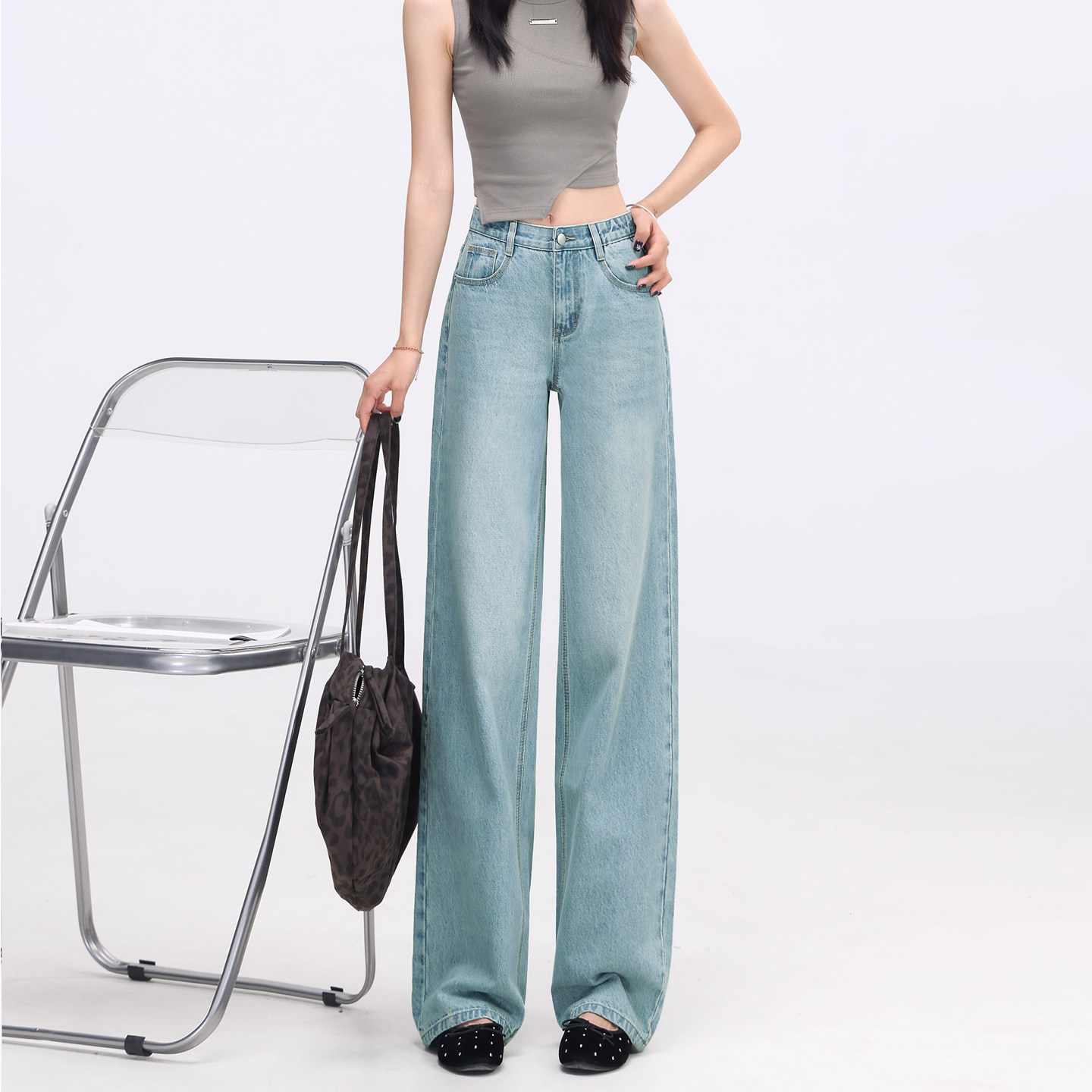 美式破洞阔腿牛仔裤女2026夏薄款若纤海湾宽松bf慵懒风直筒拖地裤