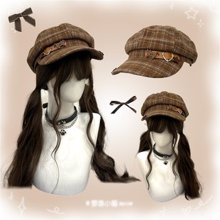 梦游小猫/八角帽女秋冬新款复古学院格纹报童贝雷帽子可爱