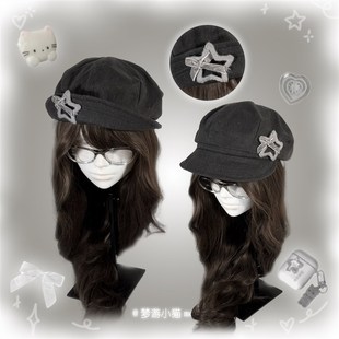 梦游小猫/复古星星八角云朵帽春秋季显脸小薄款贝雷帽气质报童帽