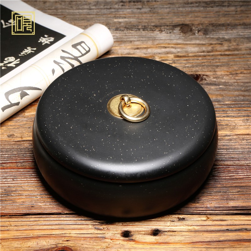 匠心非遗 歙砚砚台 《素心墨海》天然金星带盖砚台 精品安徽天然