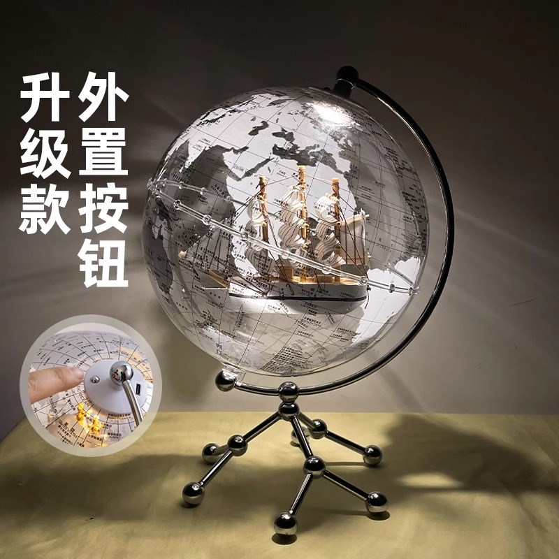 透明地球仪摆件可发光3d立体悬浮轻奢高级感台灯小夜灯客厅玄关酒