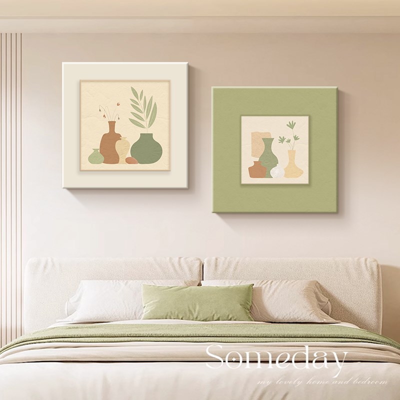 莫兰迪色系挂画卧室床头装饰画2025新款创意花瓶现代简约主卧壁画