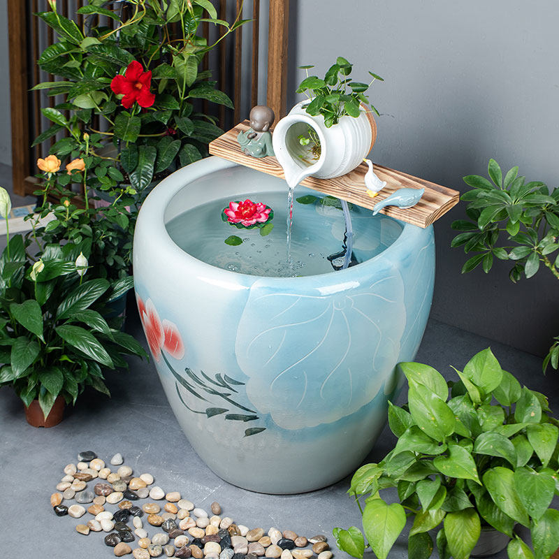 大型陶瓷流水鱼缸公司阳台造景水循环金鱼缸办公室客厅养鱼落地缸,宠物/宠物食品及用品,底柜/落地缸,淘宝优惠券,粉丝福利购,淘宝优惠卷