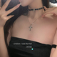 欧美十字架双层叠戴项链女轻奢小众高级感吊坠辣妹项圈卫毛衣链潮