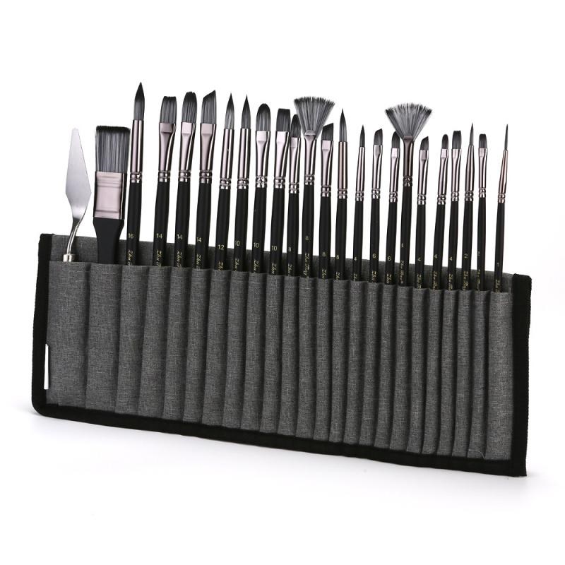 热卖24件套画笔套装帆布笔帘油画笔尼龙毛水粉水彩美术画笔绘画