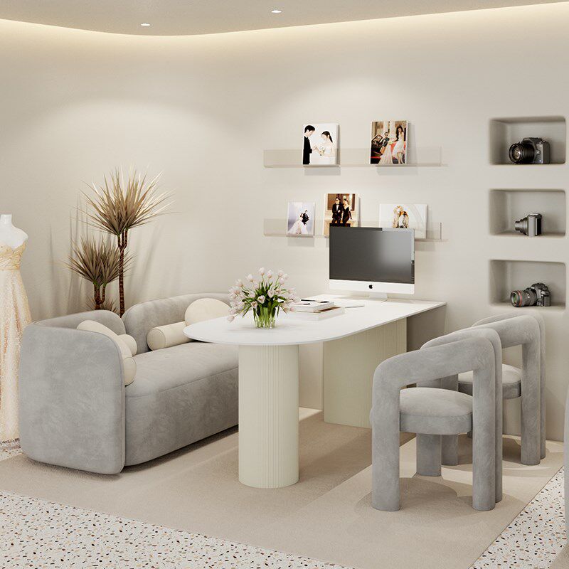 奶油风影楼选片区桌椅组合婚纱店洽谈沙发休闲网红美容院接待卡座