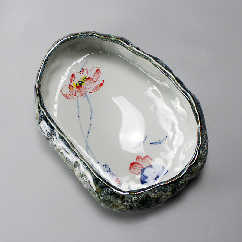 景德镇创意手绘陶瓷大号鱼缸金鱼乌龟缸纯手工仿石水浅睡碗莲花盆,宠物/宠物食品及用品,桌面缸,淘宝优惠券,粉丝福利购,淘宝优惠卷