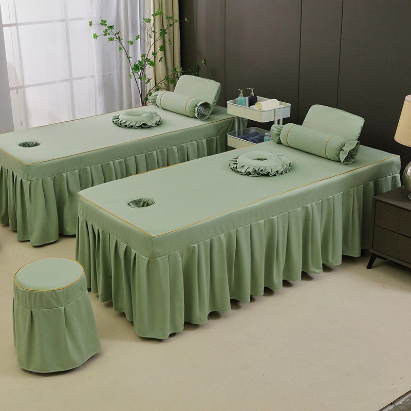 高档美容床罩f单件纯色美容院专用床罩套带洞按摩床洗头床套可定