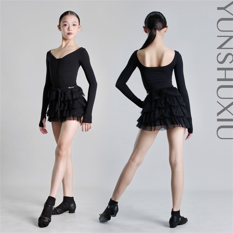 YSX云舒袖儿童拉丁舞服练功y服网纱拼接仙女蛋糕裙分体套装含发带