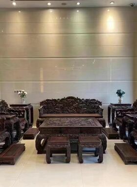老挝大红酸枝清式宝座q沙发红木家具大户型交趾黄檀沙发十三件套