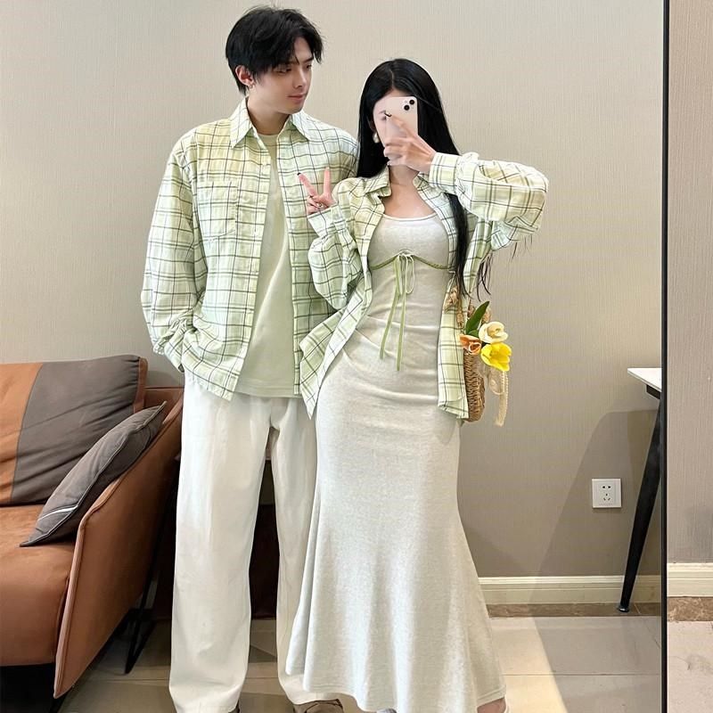 情侣装夏装2025新款设计v感小众韩版衬衫法式显瘦纯欲包臀裙两件