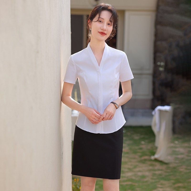 职业装白衬衫女工作服气质V领衬衣工G装套装空姐面试正装空乘制服