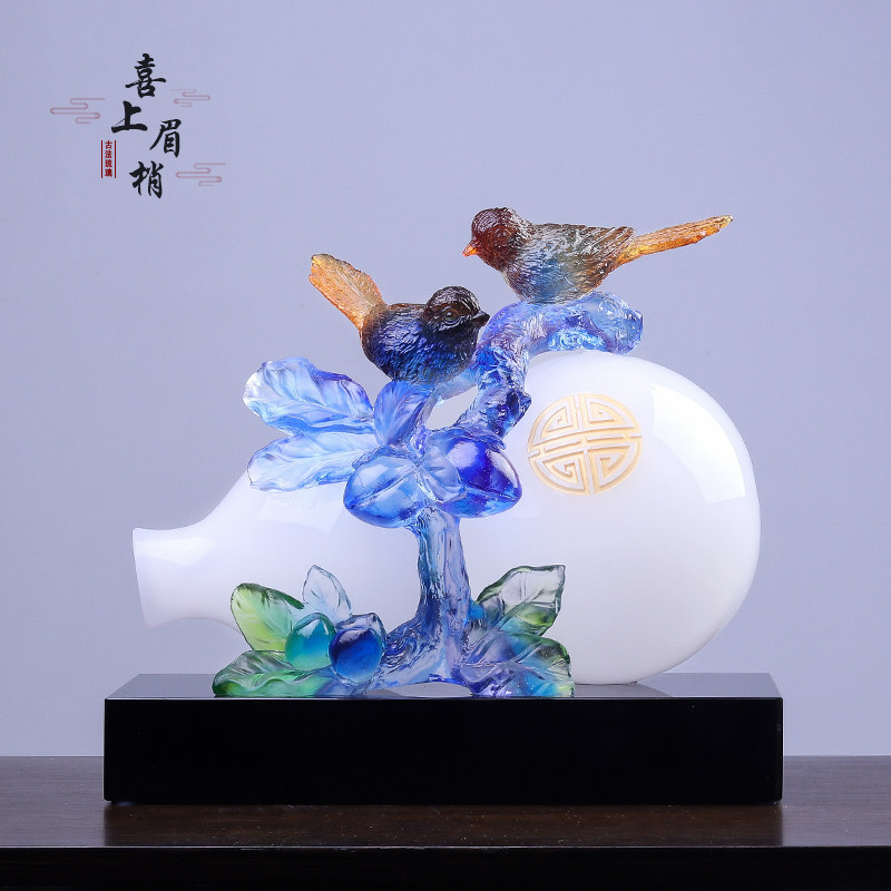 琉璃玉葫a芦喜鹊摆件招财装饰工艺品送新人结婚搬家乔迁新居礼物