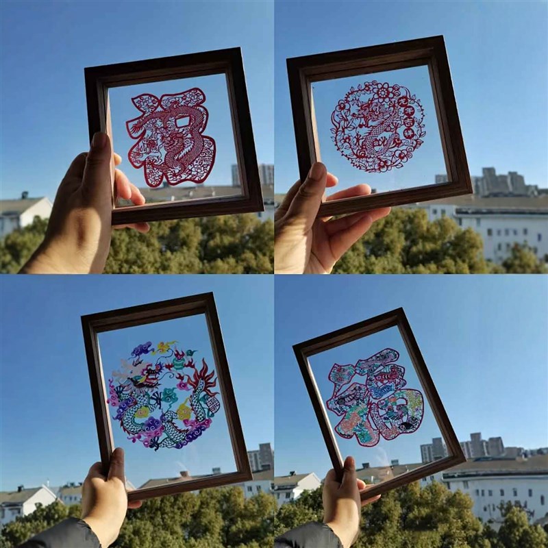 中国风特色蔚县手工剪纸窗花装饰画双面透明木框家居摆件新年礼品