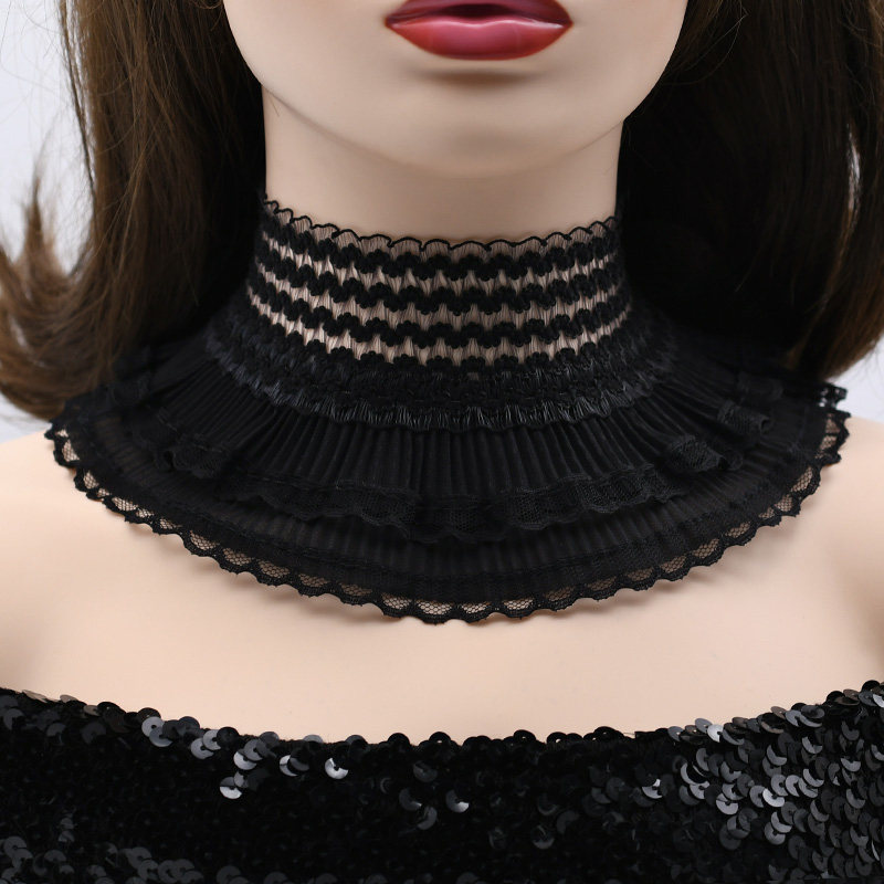 百搭蕾丝花边立领子女脖链春秋假衣领颈脖子饰品宽蕾丝项圈女颈带