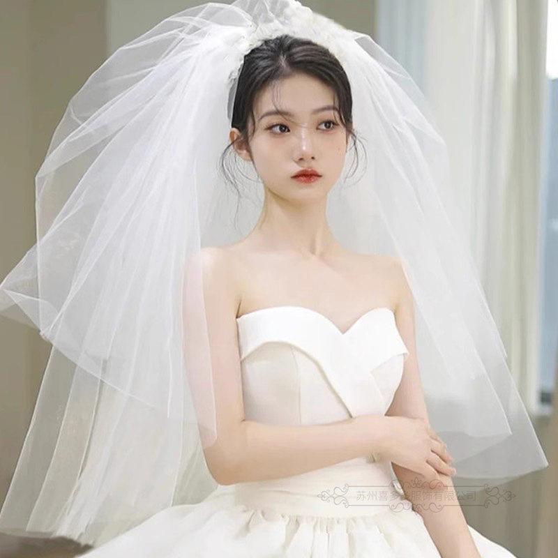 新款新娘蓬蓬头纱超仙多层婚纱结婚旅拍照森系中长款结婚求婚领证