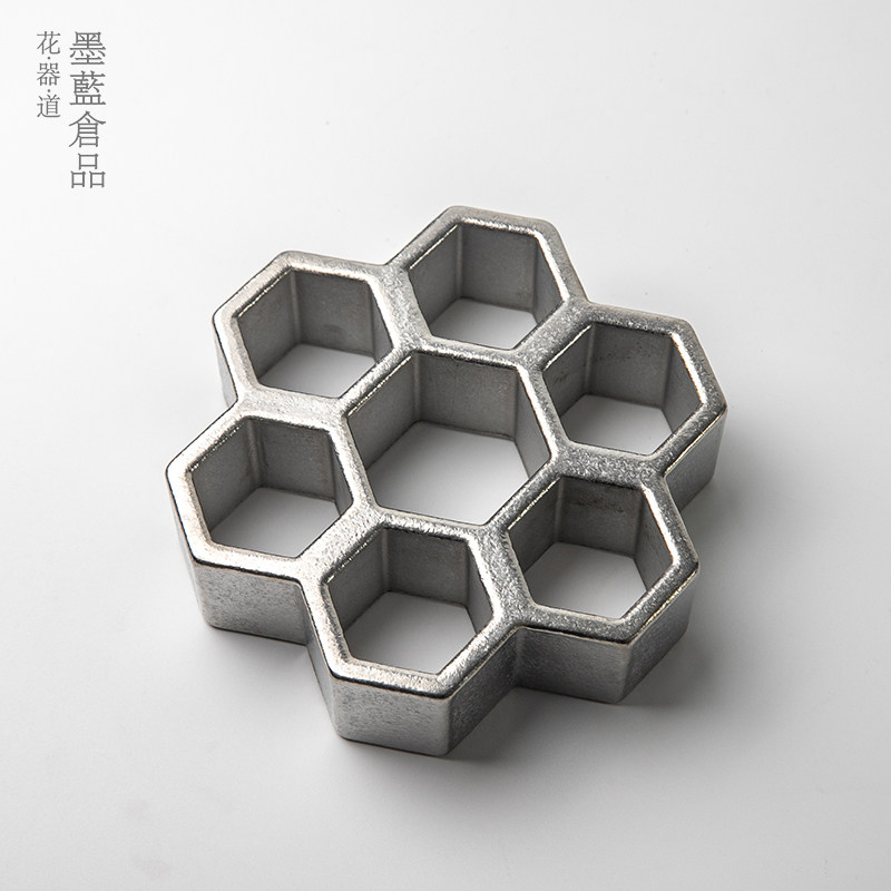 墨蓝花器特大七宝l插花器 日式花道插花树枝固定器不锈钢剑山底座