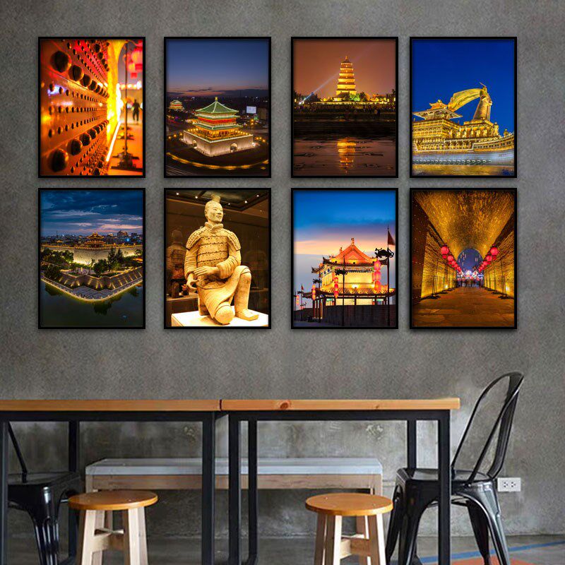 西安夜景大雁塔民宿装饰画建筑风景名胜面馆壁画酒店餐厅饭店挂画