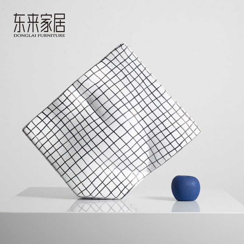 创意手绘网格几何立方体摆件现代简约样板房客厅斗柜桌面装饰摆设