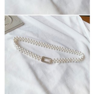 裙子腰带女法式夏天装饰配连衣裙弹力收腰高级感白色珍珠腰链配饰