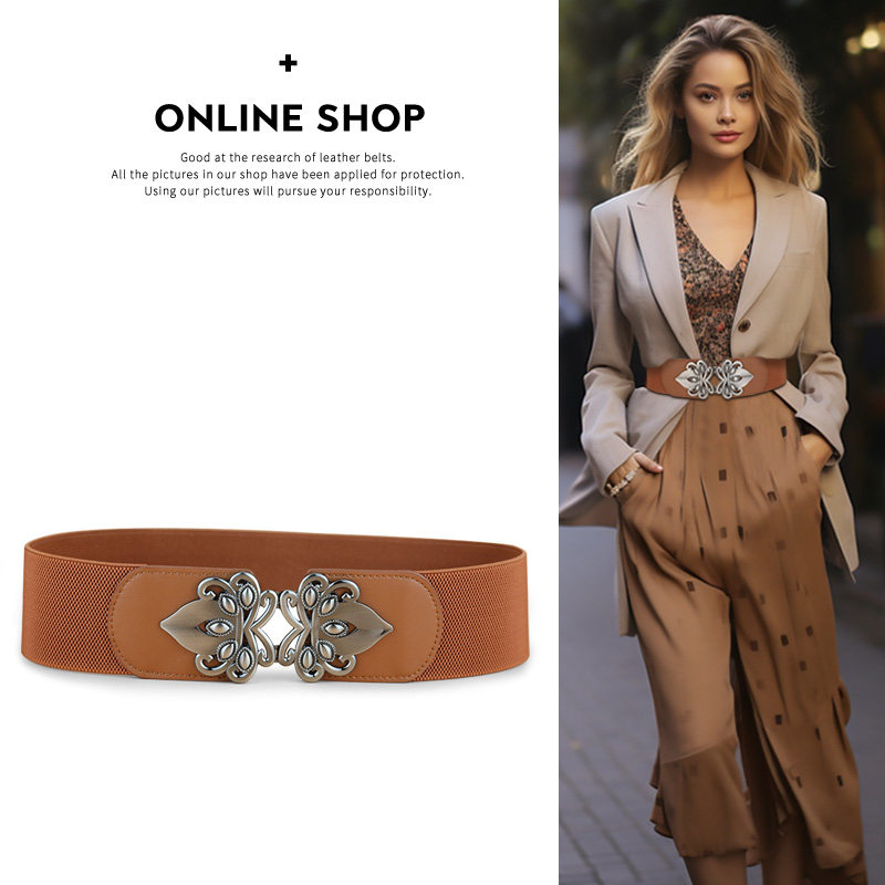 腰封女士秋冬松紧宽腰带真皮牛皮装饰配毛衣大衣羽绒服半身裙皮带