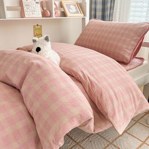 A类色织全棉水洗纯棉学生宿舍加绒E床盖单件三件套上下铺床褥被套